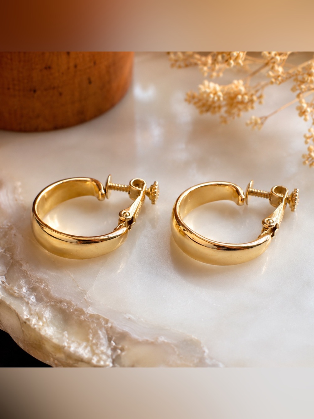 Vintage Napier Gold Tone Screw Back Hoop Earrings Signed